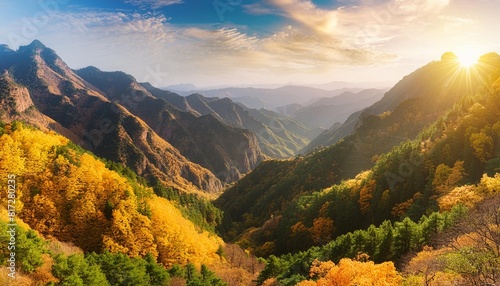 golden autumn scenery of qinling mountains in shaanxi photo
