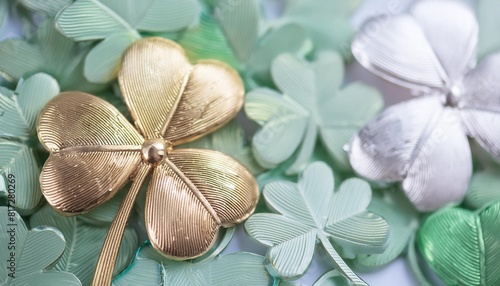 beautiful festive background with bright green and gold four leaf clover st patrick s day texture generative ai