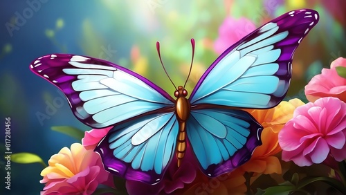 Blue and purple butterfly on a flower. photo