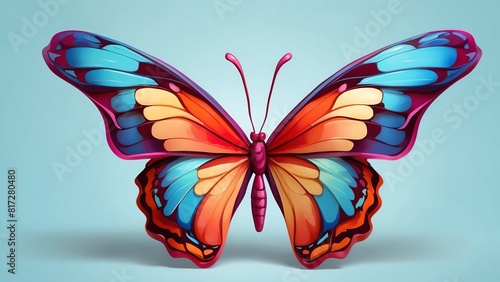 The image shows a beautiful butterfly with its wings spread. The butterfly is orange, blue, and purple. photo