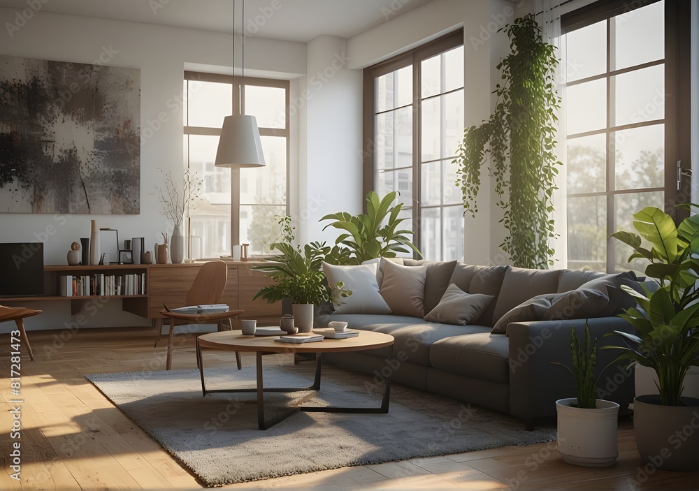Fototapeta premium Urban Retreat: Modern Living Room Sanctuary
