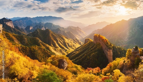 golden autumn scenery of qinling mountains in shaanxi photo