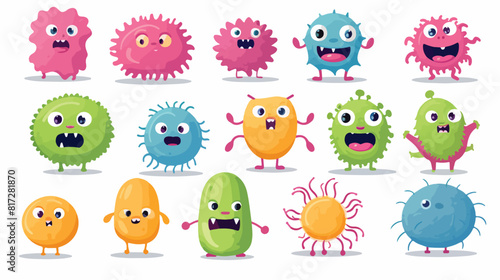 Set of ugly virus germ and bacteria characters cart