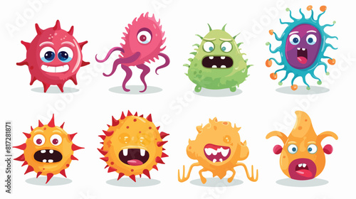 Set of ugly virus germ and bacteria characters cart