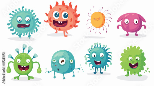 Set of ugly virus germ and bacteria characters cart