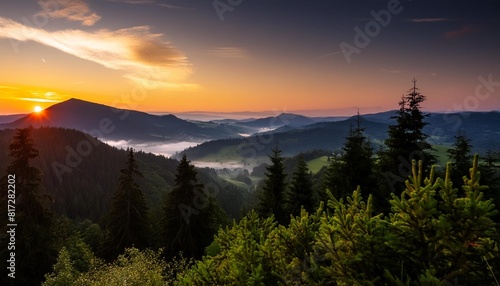 spectacular morning in rudawy janowickie mountains during the summer in the picture you can see the falcon hills and bobr river valley photo