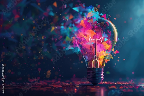 Creative Idea Illustration. Colorful Glowing Bulb Lamp Concept for Brainstorming and Creative © Serhii