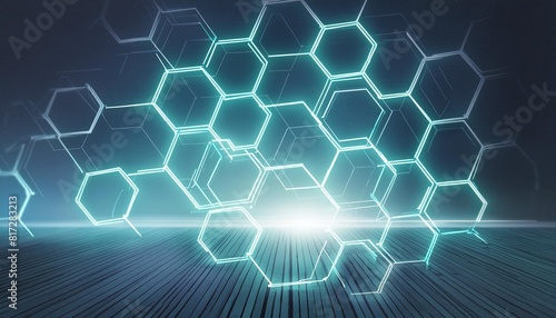 abstract background hexagon pattern with glowing lights generative ai