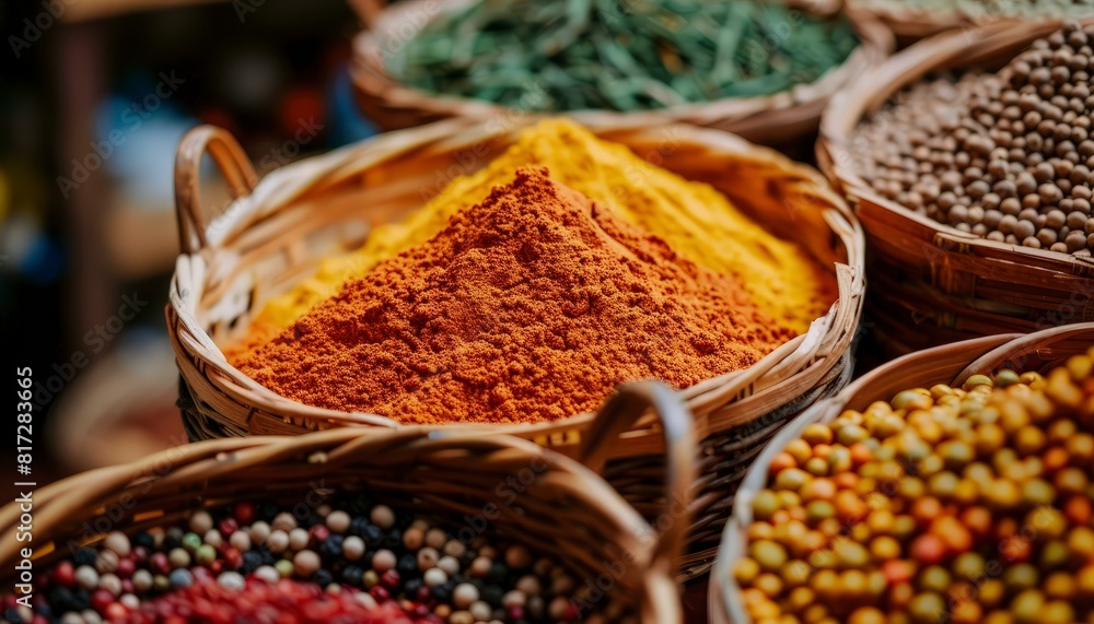 Spices in a basket, as seen from an angle