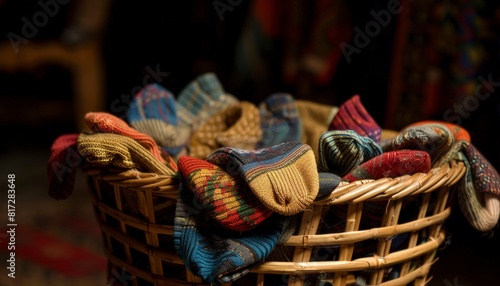 Socks in a basket, as seen from an angle 