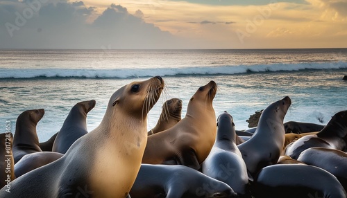 group of sea lions in la jolla cove san diego california photo