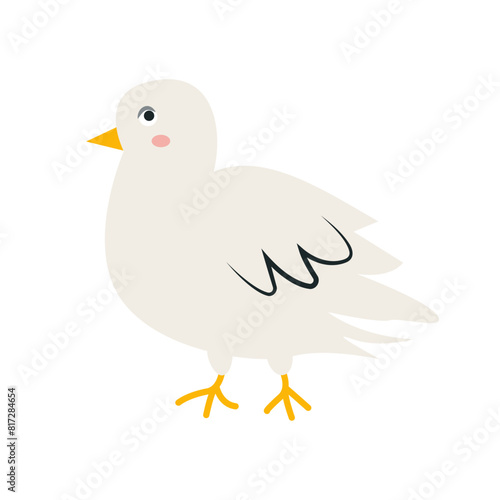 Funny outline dove. Angry disgruntled urban pigeon in doodle style. Outline drawing with cute feathered bird for wrap design. Cartoon flat vector illustration isolated on white background