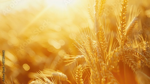 Close-up Of Ripe Golden Wheat With Sunlight - Harvest Time Concept realistic