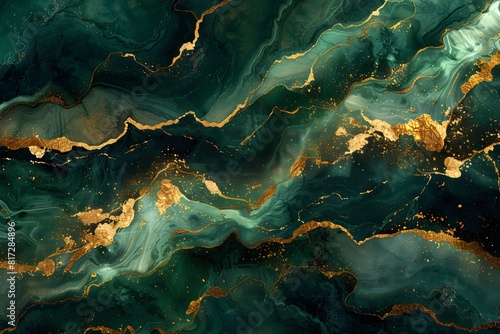 Shimmering emerald and gold create a festive abstract masterpiece, perfect for a vibrant background.