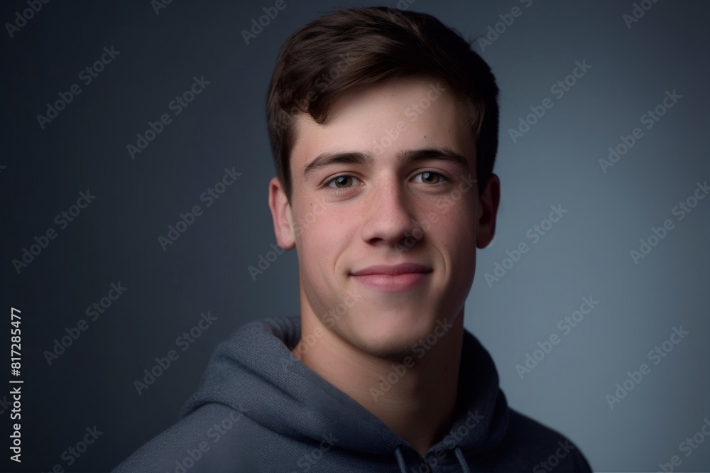 Young man looking at the camera smiling Young man looking at the camera smiling on gray background Young man looking at the camera smiling Young man looking at the camera smiling on gray background
