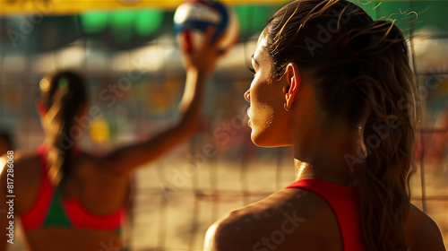 Obraz na płótnie Beach volleyball player girls. w salonie