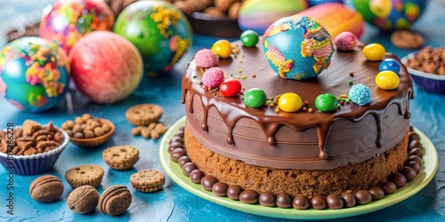International Chocolate Day, chocolates, chocolate bar, background, wallpaper, cocoa beans, sweets, decorated cake, chocolate bar with a bow, earth heart