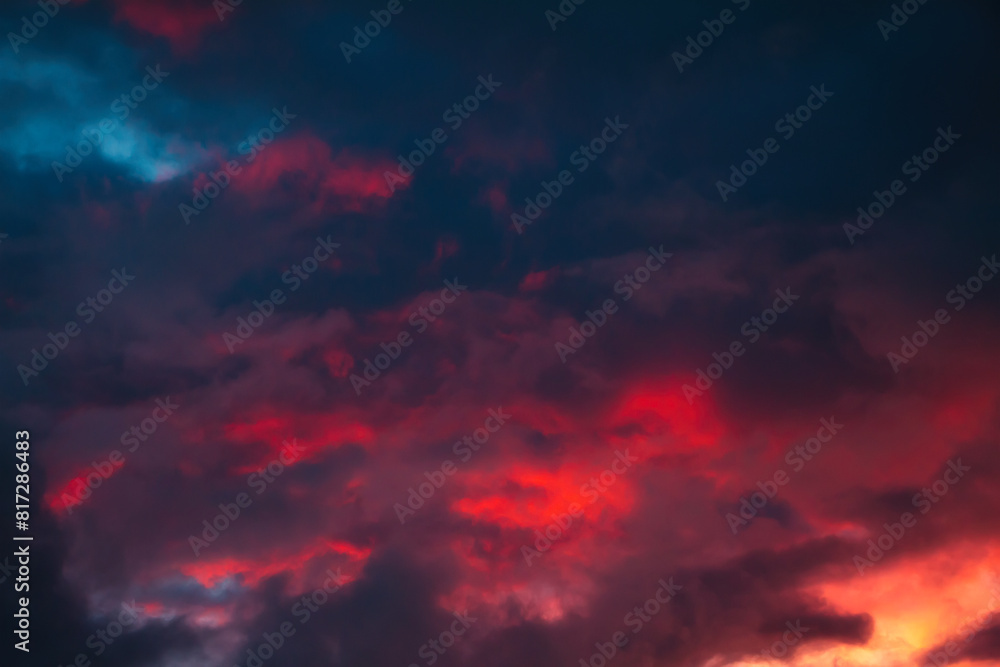 Abstract dramatic sky background with Red clouds.