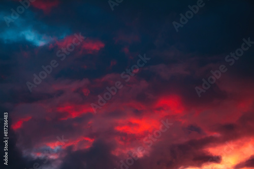 Abstract dramatic sky background with Red clouds. © lumikk555