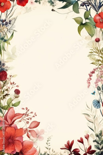 A floral border with space for presentation featuring plant inspired designs