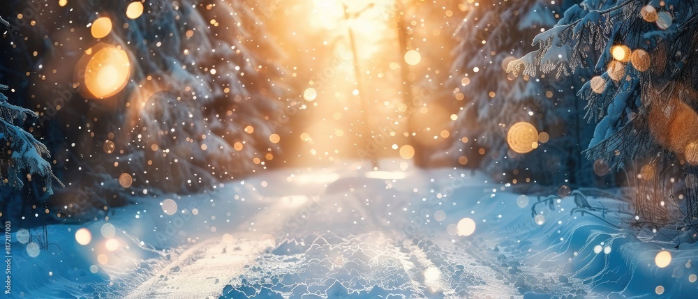 Fototapeta premium abstract shiny light background featuring beautiful snowy forest