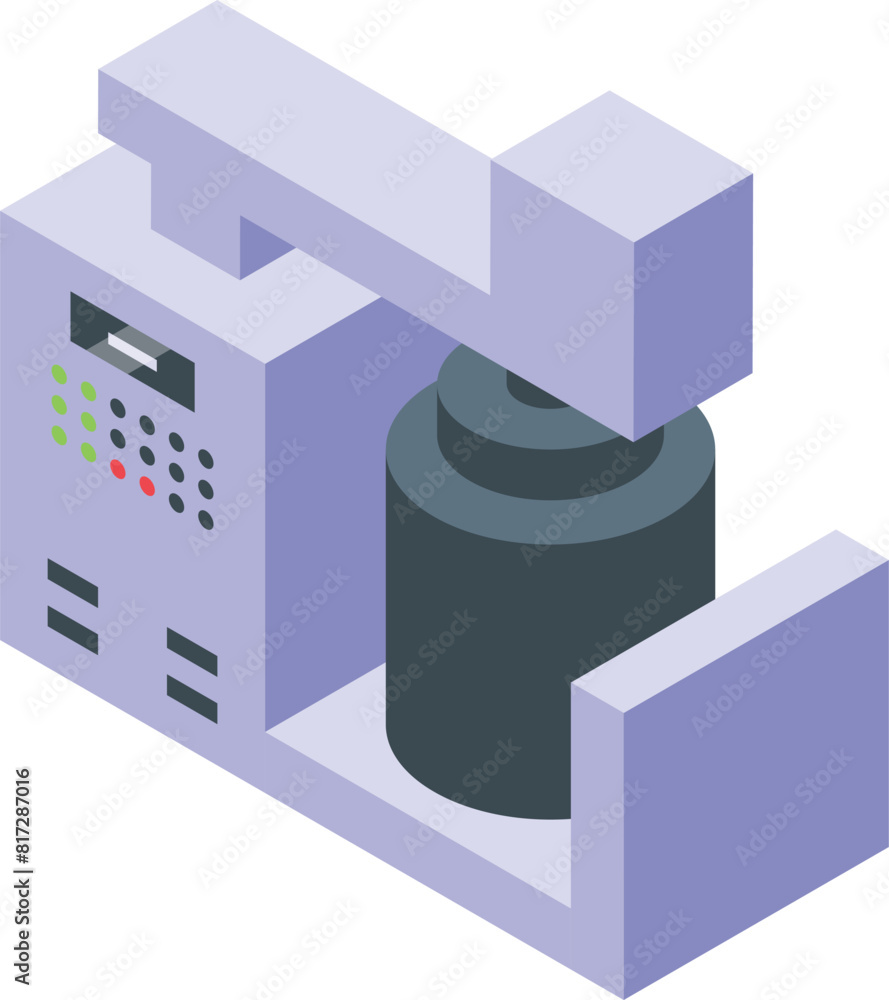 Modern isometric factory machine icon in purple with detailed vector illustration for industrial equipment and machinery design in automated production technology Modern isometric factory machine icon in purple with detailed vector illustration for industrial equipment and machinery design in automated production technology