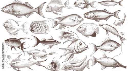 Sketch style sea fish collection illustration isola photo
