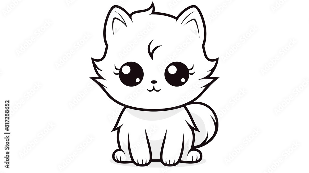 Cartoon of cat with simple lines for children to color book pages. Drawing for vectorization Cartoon of cat with simple lines for children to color book pages. Drawing for vectorization