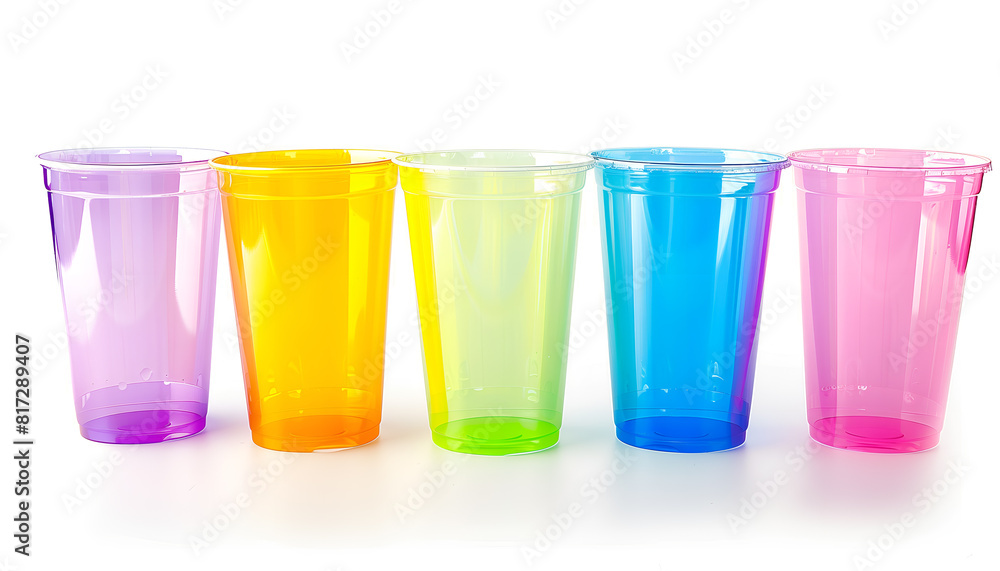 Collage with plastic cup isolated on white Collage with plastic cup isolated on white