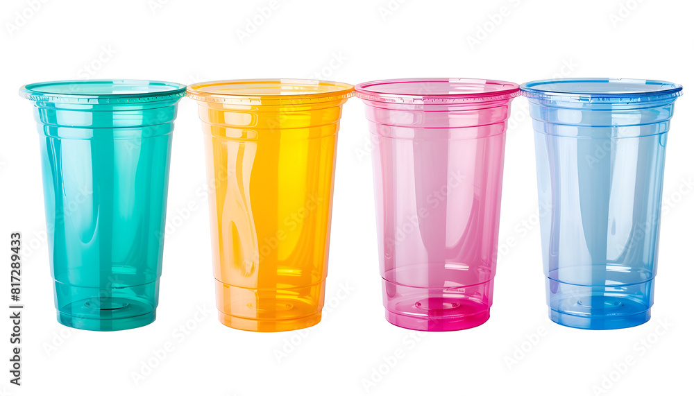 Collage with plastic cup isolated on white