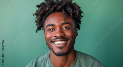 Smiling Black Man With Dreadlocks on Green Background