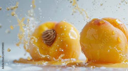 Golden Yellow Peach with Juice Splashing on White - Detailed Peach Burst in Ultra HD