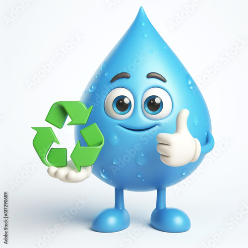 Wallpaper Mural Water drop cartoon with recycling symbol. Draws attention to climate change and water scarcity. World Water Day Torontodigital.ca