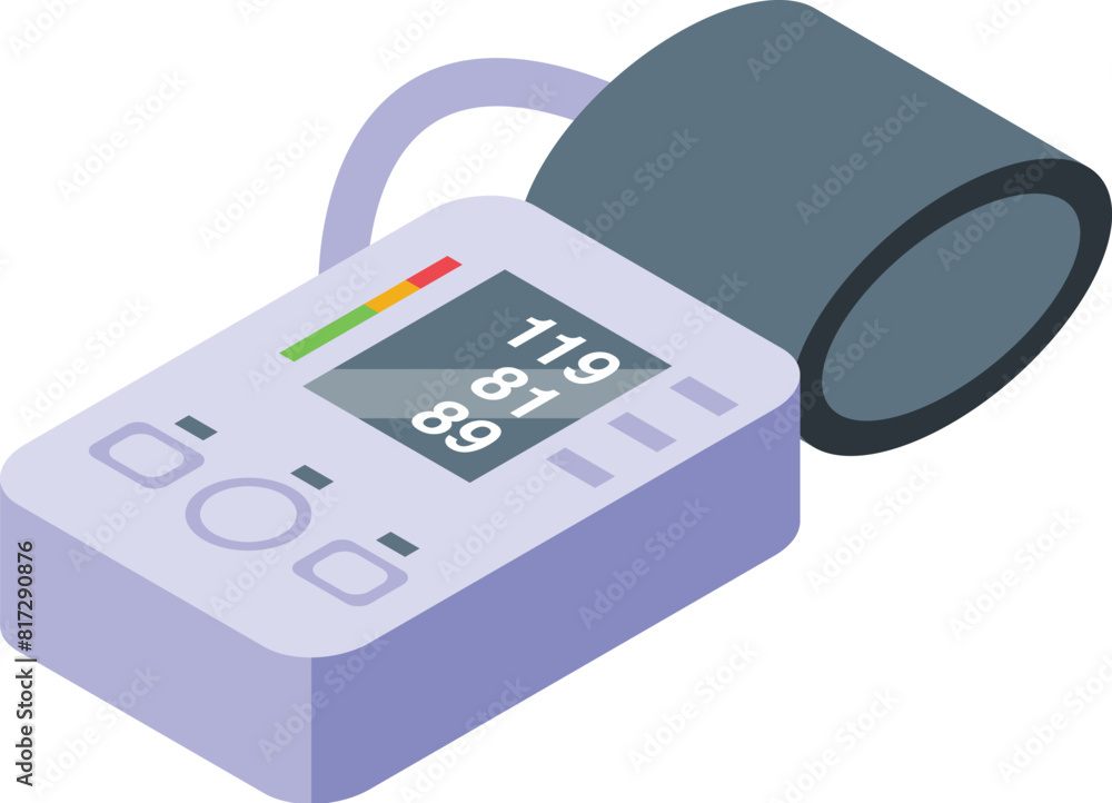 Isometric vector illustration of a modern digital blood pressure monitor with a display screen Isometric vector illustration of a modern digital blood pressure monitor with a display screen