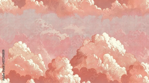   A sky brimming with numerous pink and white clouds scattered throughout photo