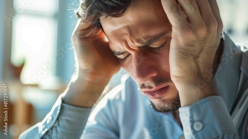 Brain diseases can lead to chronic and severe migraines which may make adult males appear tired stressed and depressed due to their mental health challenges in the medical field photo