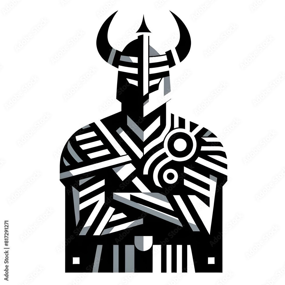 Fototapeta premium Viking warrior in a highly stylized geometric design, isolated on white background