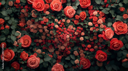 Beautiful background of bright red flowers, roses close up. floral pattern