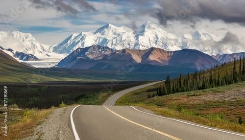 long road through denali national park alaska photo