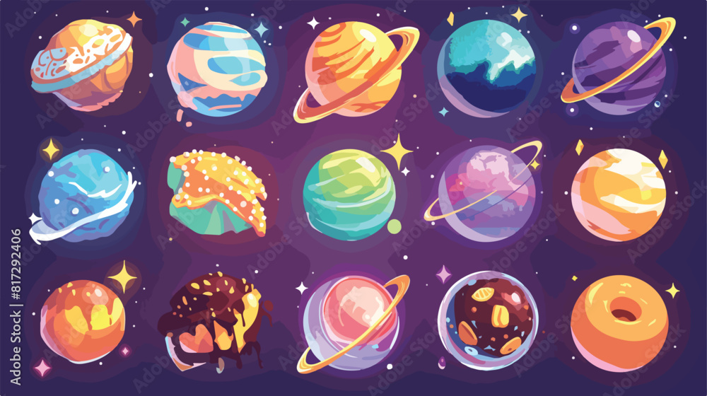 Space background with sweet food planets - chocolat