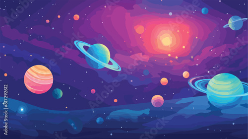 Space exploring background or banner with planets a