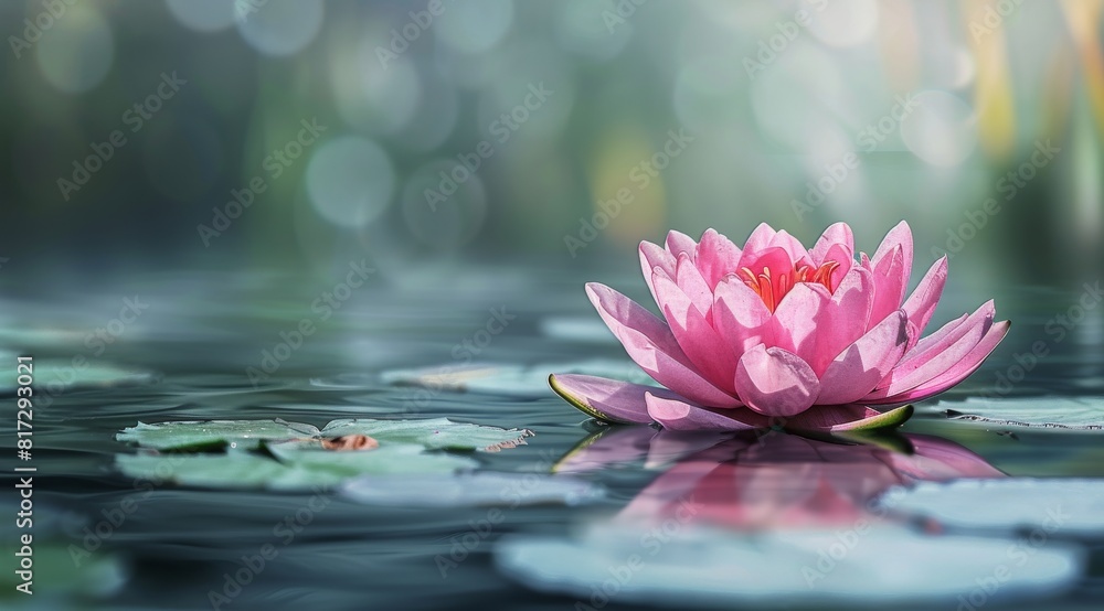 Pink Lotus Flower Floating in Water