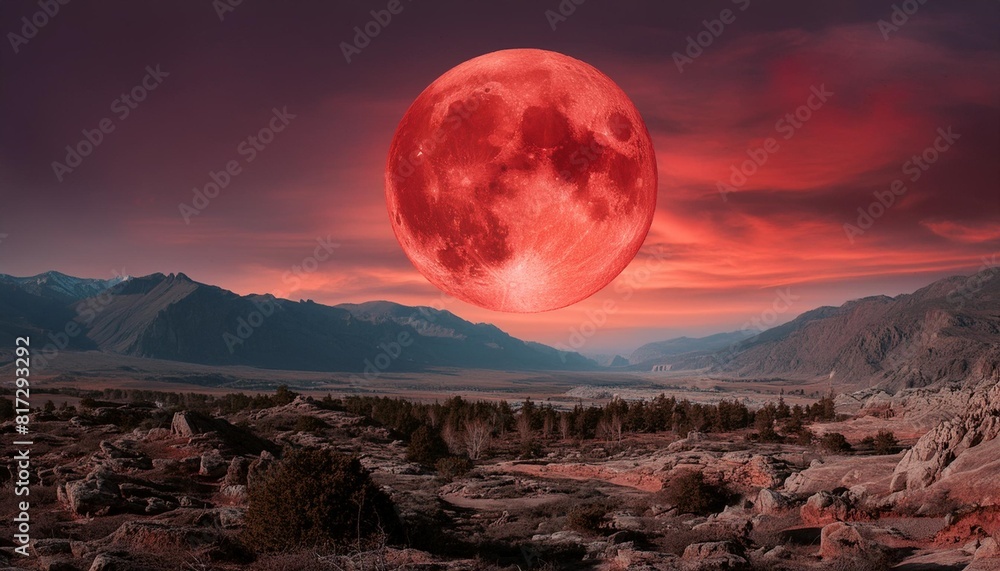 a terrible red moon over the wasteland high quality illustration