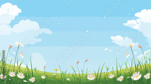 Spring background with grass and flowers border aga