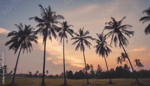 silhouette coconut palm tree on sunset sky background
