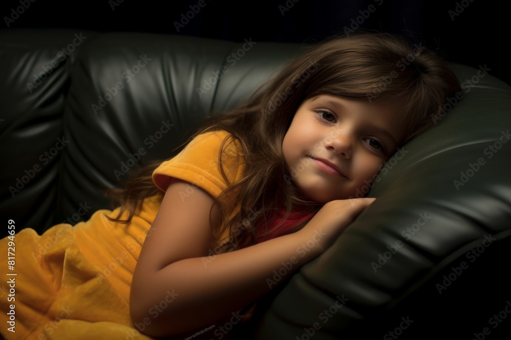 portrait of small girl on sofa