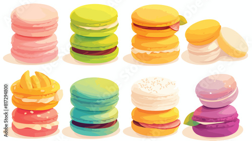 Stack of colorful macaron macaroon almond cakes ske