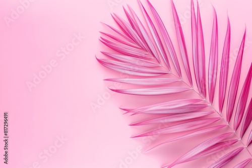 Pink Palm Leaf on Pastel Background, minimalistic concept