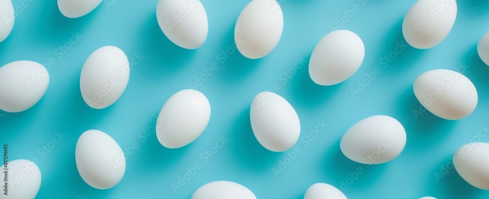 white eggs on blue background, easter pattern 