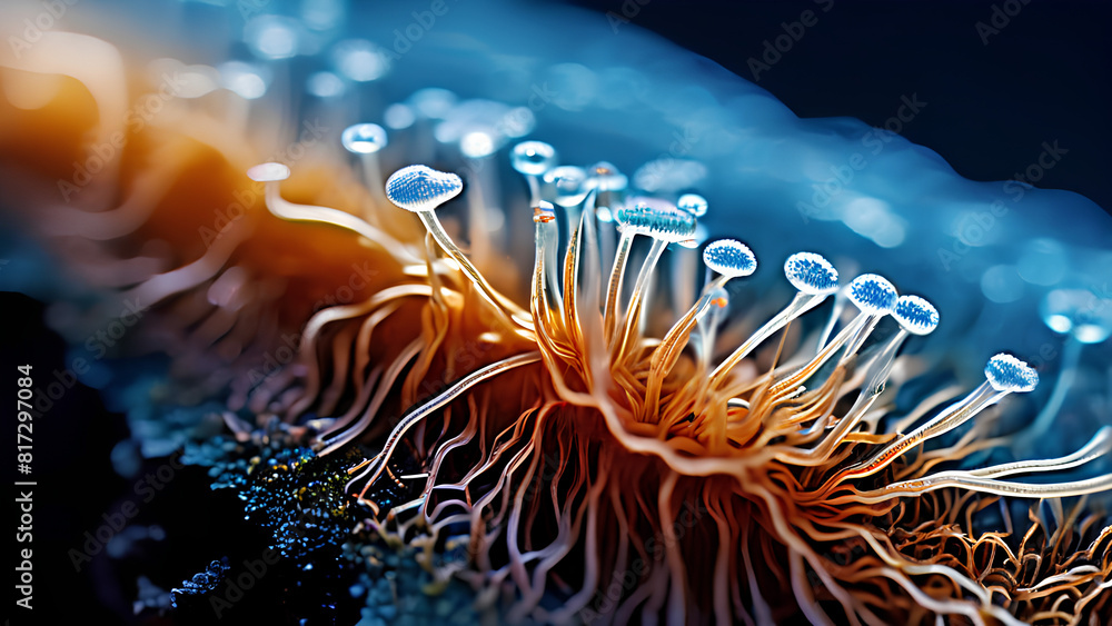 Obraz premium Microscopic View - Mushroom Stem with Visible Mycelium Network